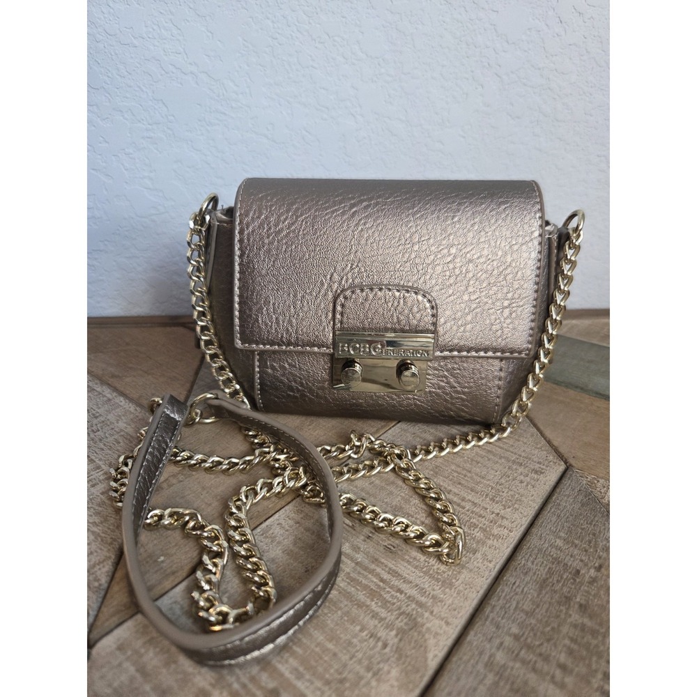 BCBGeneration‎ Mini Crossbody Shiloh Grey Pewter Metallic Gold Chain Formal